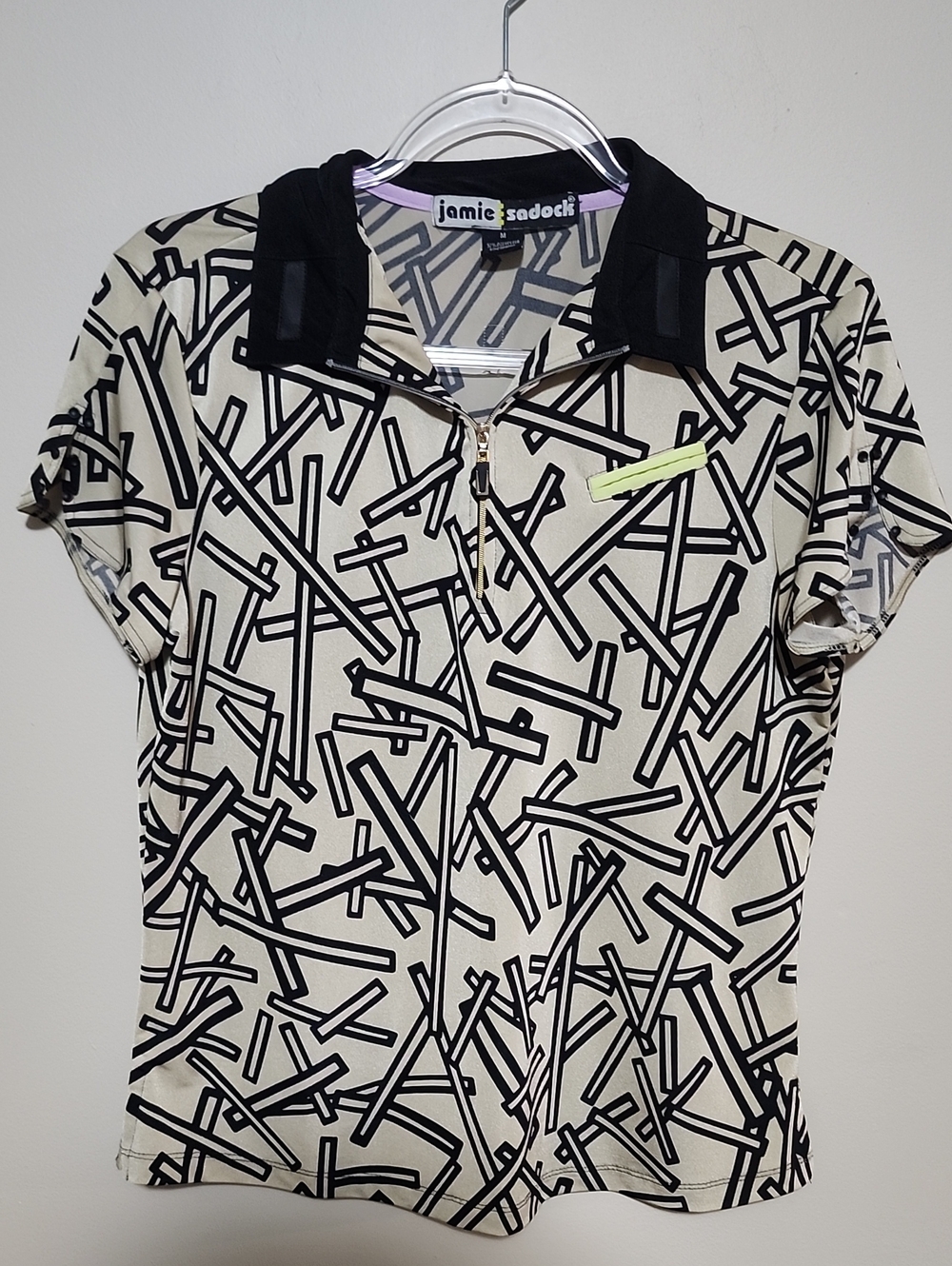 Jamie Sadock Abstract Stick Print QuarterZip Golf Polo Shirt Cream Black Outdoor